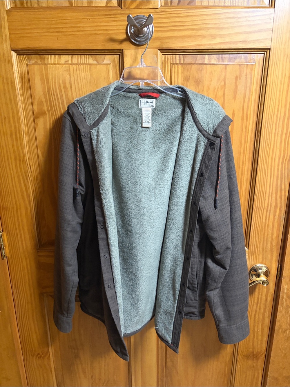 L.L. Bean Men's Hooded Sherpa-Lined Jacket in Charcoal with Light Gray Lining